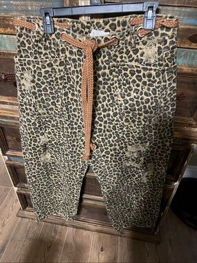 Leopard Print Women’s Jeans with Braided Drawstring